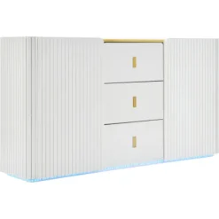 LED Skænk 150 cm Bred Med 2 Døre & 2 Skuffer, Multifunktionel Kommode & Highboard Med Belysning White