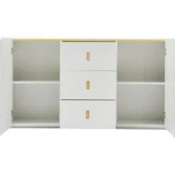 LED Skænk 150 cm Bred Med 2 Døre & 2 Skuffer, Multifunktionel Kommode & Highboard Med Belysning White