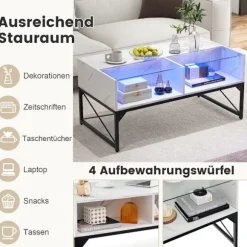 LED sofabord med marmor look & Justerbare lysfarver & Lysstyrke stuebord hvid