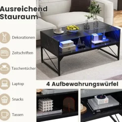 LED sofabord med marmor look & justerbare lysfarver & Lysstyrke stuebord sort