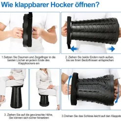Letvægts Sammenklappelig Teleskopisk Skammel, Lille Skammel Kan Holde 150 kg, Sort Sammenklappelig Campingstol