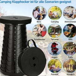 Letvægts Sammenklappelig Teleskopisk Skammel, Lille Skammel Kan Holde 150 kg, Sort Sammenklappelig Campingstol