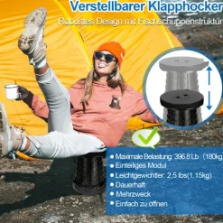 Letvægts Sammenklappelig Teleskopisk Skammel, Lille Skammel Kan Holde 150 kg, Sort Sammenklappelig Campingstol