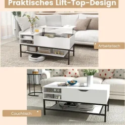 Lift-top sofabord med skjult opbevaring, hvid