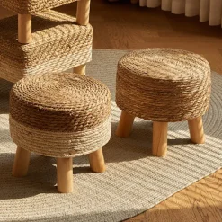 Lille osmannisk puf, fodskammel i pastoral stil, træ sofaskamler,