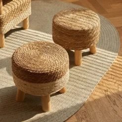 Lille osmannisk puf, fodskammel i pastoral stil, træ sofaskamler,