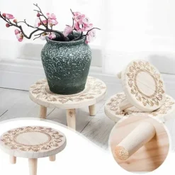 Lille rund træ blomsterpottestand, mini skammel, udstillingsstand til sukkulenter, bonsai, potteplanter, rustik blomsterpottestand