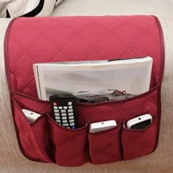 Lænestol TV Fjernbetjeningsholder, Fremstillet af Non-Woven Stof, 5 Lommer Lænestolslomme Til Smartphone, Bøger, Tidsskrifter, Ipad (Grå)