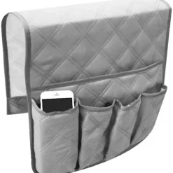 Lænestol TV Fjernbetjeningsholder, Lavet af Non-Woven Stof, 5 Lommer Lænestol Lomme Til Smartphone, Bøger, Magasiner, Ipad (Grå)