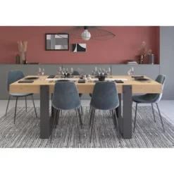 LOFT skænk + bordsæt - PARISOT - Artisan eg og grå - 3 døre - 8 personer Ek