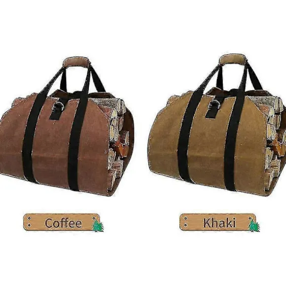 Logbærer Træbærepose med Håndtag Holdbar Vokset Lærred Logbærer Stor Logtaske Indendørs Camping Logbærer 99 x 41 cm Kaffe (ls)