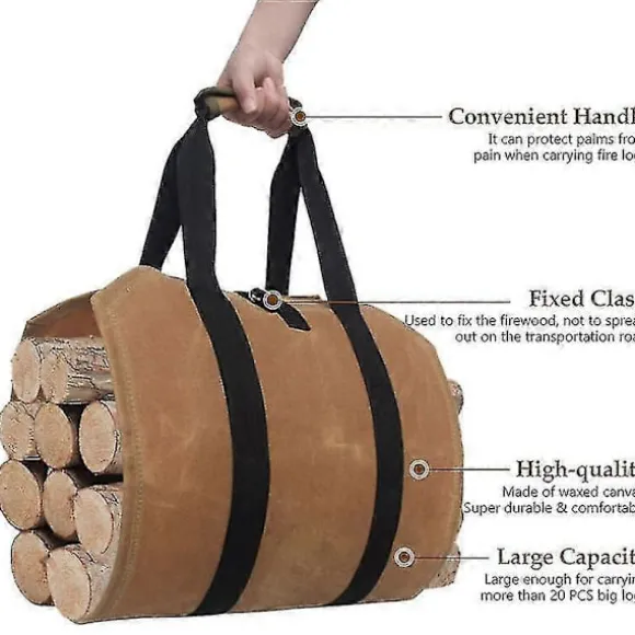 Logbærer Træbærepose med Håndtag Holdbar Vokset Lærred Logbærer Stor Logtaske Indendørs Camping Logbærer 99 x 41 cm Kaffe (ls)