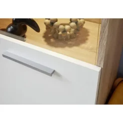 LOGO 3-delt TV skabssæt - 1 dør - LED - Lys eg og mat hvid melamin - L240 x D41 x H185 cm - TRENDTEAM Strukturerad ljus ek och matt vit