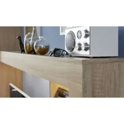 LOGO 3-delt TV skabssæt - 1 dør - LED - Lys eg og mat hvid melamin - L240 x D41 x H185 cm - TRENDTEAM Strukturerad ljus ek och matt vit