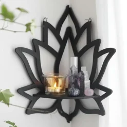 Lotus Hjørnehylde Træ Vægmonteret Flydende Hylde Dekorativ Blomsterplante Display Hylde til Soveværelse