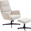 Loungestol med fodskammel, høj ryg, metalfod, beige