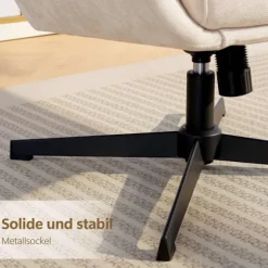 Loungestol med fodskammel, høj ryg, metalfod, beige