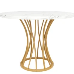 Luksuriøst rundt spisebord 80 cm, marmor MDF-plade og guld ben, letvægtsbord til 4-6 personer, spisestue Golden