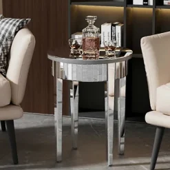 Luksus Sølv Glas Spejlet Sidebord Sofabord Endebord Stue Indretning CJY