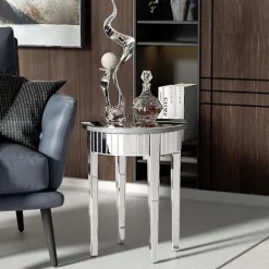Luksus Sølv Glas Spejlet Sidebord Sofabord Endebord Stue Indretning CJY