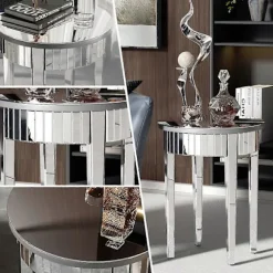 Luksus Sølv Glas Spejlet Sidebord Sofabord Endebord Stue Indretning CJY