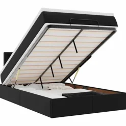 Lysende ottoman - Maison Exclusive - 120x190cm - Kunstlæder sort - Opbevaring med LED svart vit