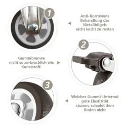 M10 Drejelige hjul med bremse, kraftige drejelige gummihjul, arbejdsborde, møbelhjul, gevinddiameter: 10 mm, længde 25 mm, 2 med B [DB]