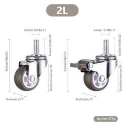 M10 Drejelige hjul med bremse, kraftige drejelige gummihjul, arbejdsborde, møbelhjul, gevinddiameter: 10 mm, længde 25 mm, 2 med B [DB]
