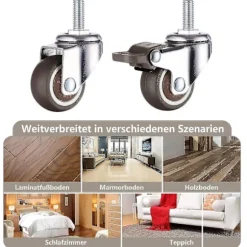 M10 Svingbare Hjul Med Bremse, Svære Gummiløbehjul, Arbejdsborde, Møbelhjul, Gevinddiameter: 10mm, Længde 25mm, 2 Med Bremse + 2