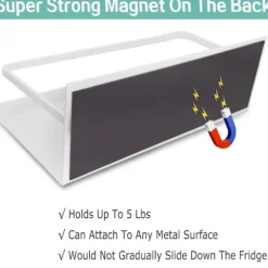 Magnetisk krydderihylde-arrangør Magnetisk hylde til køleskab til køkkenorganisation og opbevaring med kroge (hvid)