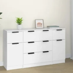 Maison Exclusive - 3 stk. Buffet Hvid Ingeniørtræ