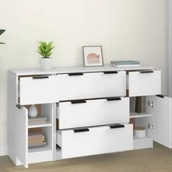 Maison Exclusive - 3 stk. Buffet Hvid Ingeniørtræ