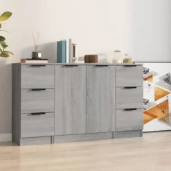 Maison Exclusive - 3 stk. buffeter Sonoma grå ingeniørtræ