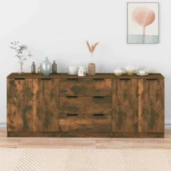 Maison Exclusive - 3 stk. Buffet i røgfyldt egetræ, ingeniørtræ
