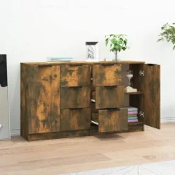 Maison Exclusive - Buffeter 2 stk Røget eg 60x30x70 cm Ingeniørtræ