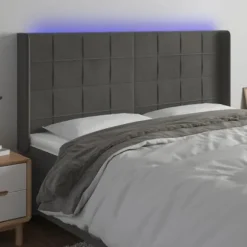 Maison Exclusive - LED Hovedgærde Mørkegrå 203x16x118/128 cm Velour Mörkgrå