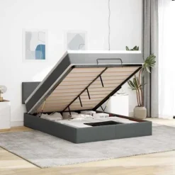 Maison Exclusive - Ottoman-seng med mørkegrå madras 140x190 cm stof mörkgrå, vit