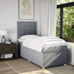 Maison Exclusive - Seng med lameller og madras Grå lys 100x200cm Stof