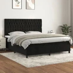 Maison Exclusive - Seng med lameller og madras Sort 180x200 cm Velour