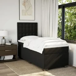 Maison Exclusive - Seng med lamelbund og madras Sort 90x200 cm Stof