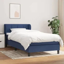 Maison Exclusive - Seng med lameller og madras Blå 100x200 cm Stof