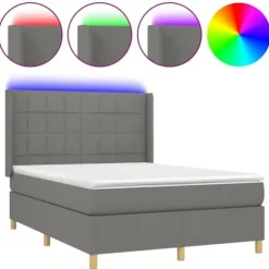 Maison Exclusive - Seng med lameller madras LED Mørkegrå 140x190 cm Stof