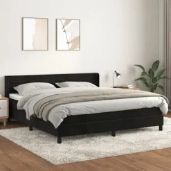 Maison Exclusive - Seng med lameller og madras Sort 180x200 cm Velour