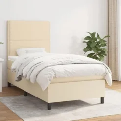 Maison Exclusive - Seng med lamelmadrasser og creme madras 90x200 cm Stof