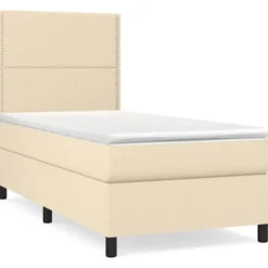 Maison Exclusive - Seng med lamelmadrasser og creme madras 90x200 cm Stof
