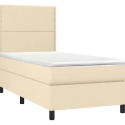 Maison Exclusive - Seng med lamelmadrasser og creme madras 90x200 cm Stof