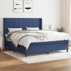 Maison Exclusive - Seng med lameller og madras Blå 160x200 cm Stof