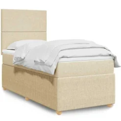 Maison Exclusive - Seng med lamelmadrasser og creme madras 90x200 cm Stof