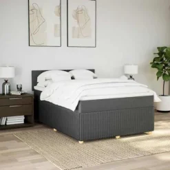 Maison Exclusive - Seng med lamelbund og mørkegrå madras 140x190cm Stof