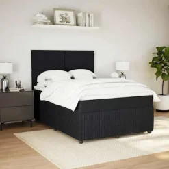 Maison Exclusive - Seng med lameller og madras Sort 160x200 cm Velour